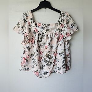 torrid Pink Floral Square-Neck Peasant Blouse